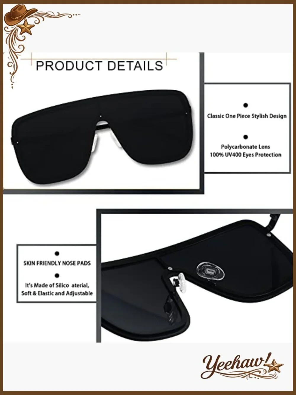 Oversized Square Shield Sunglasses UV400 Protection Metal Frame - Picture 3 of 6